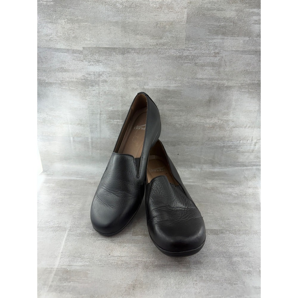 Dansko Fawna Black Leather Slip On Loafers Shoes 5502020200 Women Sz EU 38